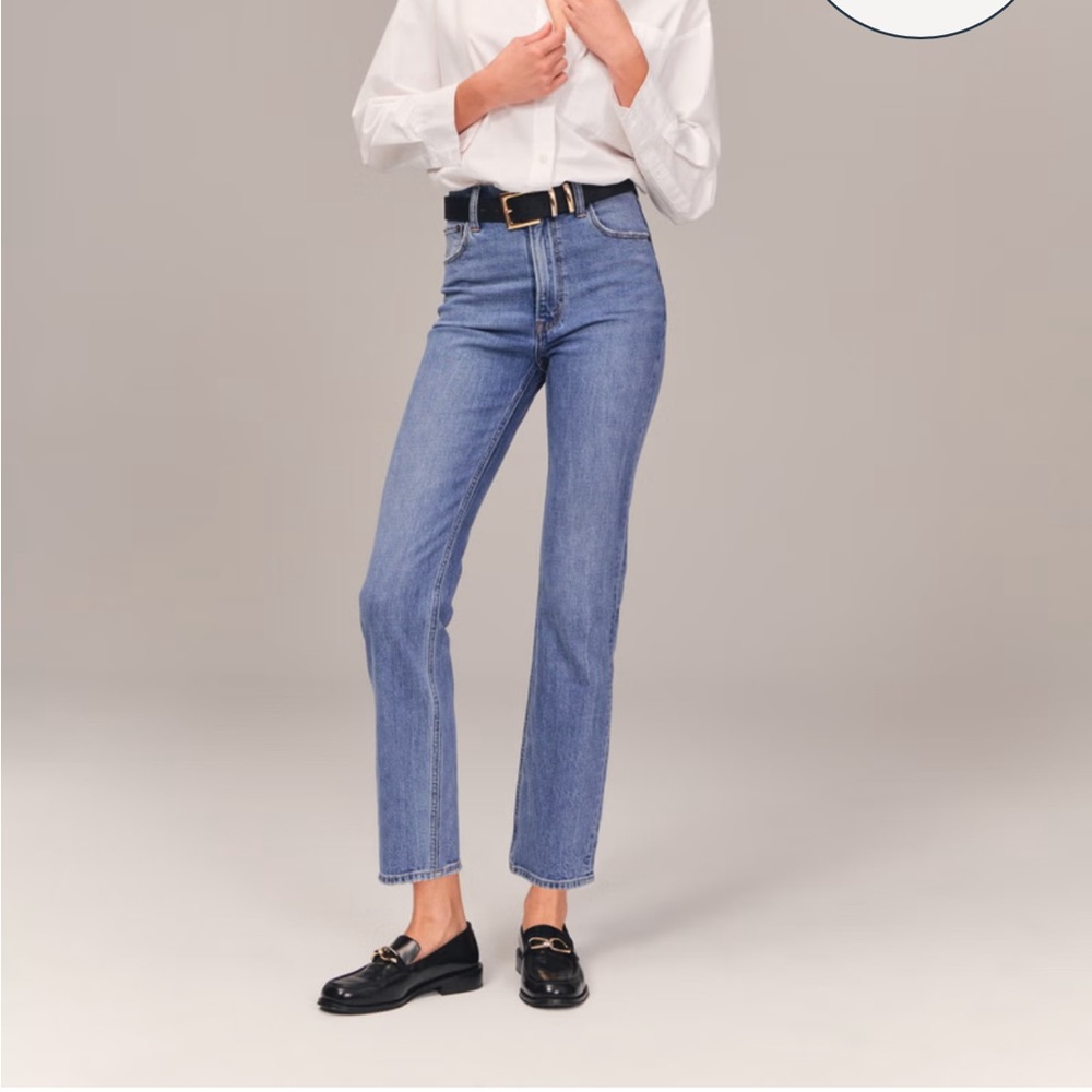 Abercrombie Ankle Straight Ultra High Rise Jeans, Médium Wash Long